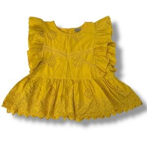 Anthropologie Anama Tunic Top Ruffle Sleeve Mustard Yellow Boho Open Cottagecore